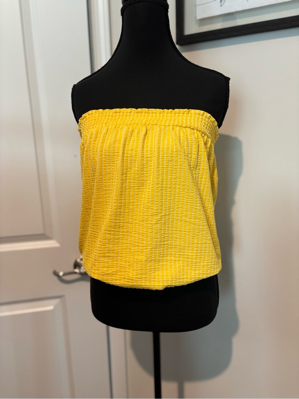 Anthropologie Yellow Strapless Smocked Tube Top